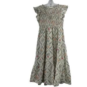Karlie Women's Tan Flared Prairie Style Floral Print Midi A-Line Dress Size M